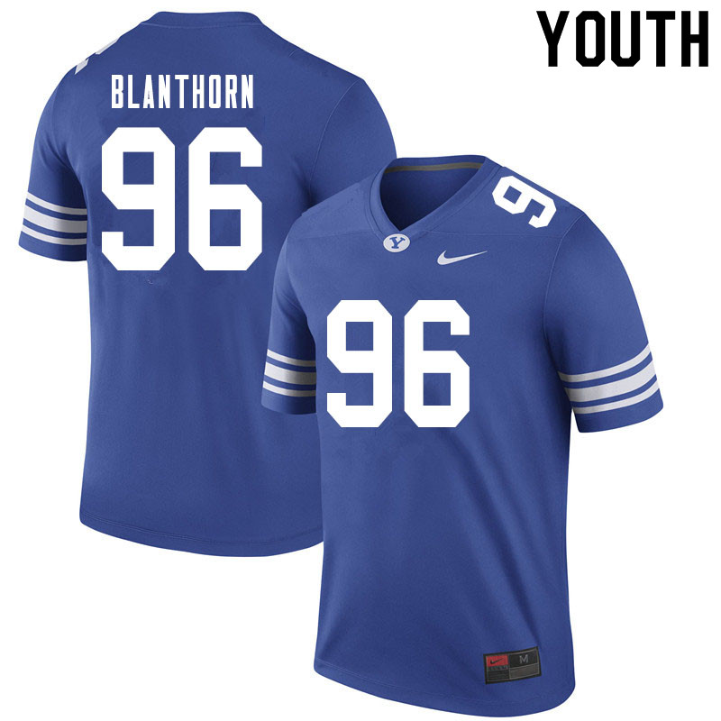 Youth #96 Garred Blanthorn BYU Cougars College Football Jerseys Sale-Royal - Click Image to Close